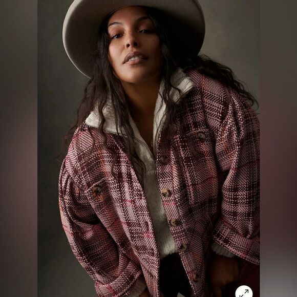 ANTHROPOLOGIE Hudson Plaid Shirt Jacket tweed Shacket NWT Large - Picture 1 of 10
